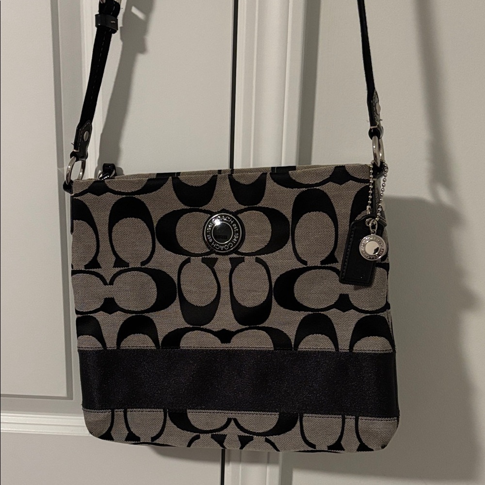 Coach Signature Black and Gray Crossbody Bag